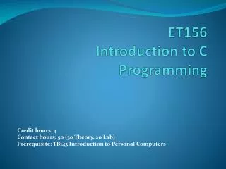 ET156 Introduction to C Programming