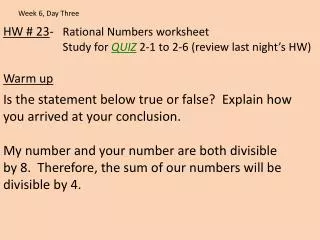 HW # 23 - Rational Numbers worksheet