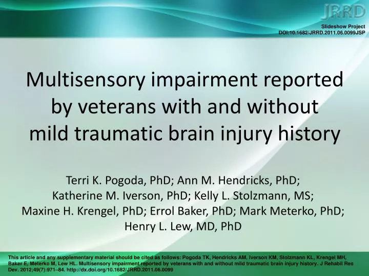 multisensory impairment reported by veterans with and without mild traumatic brain injury history