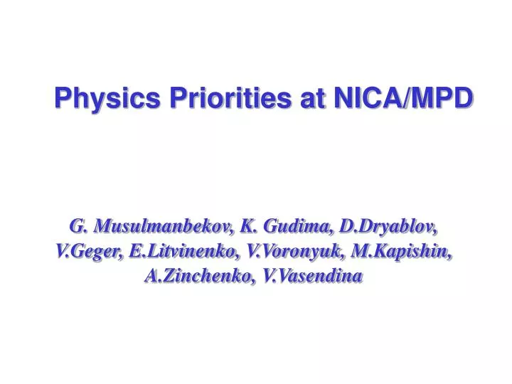 physics priorities at nica mpd