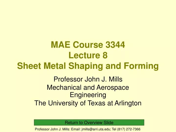 mae course 3344 lecture 8 sheet metal shaping and forming