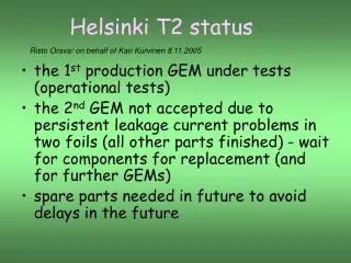 Helsinki T2 status