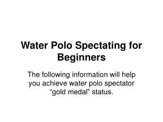 Water Polo Spectating for Beginners