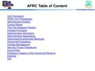 AFRC Table of Content