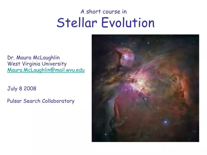 a short course in stellar evolution