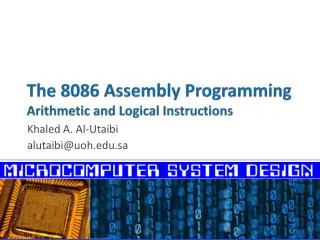 The 8086 Assembly Programming Arithmetic and Logical Instructions