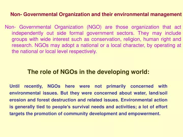 non governmental organization and their environmental management