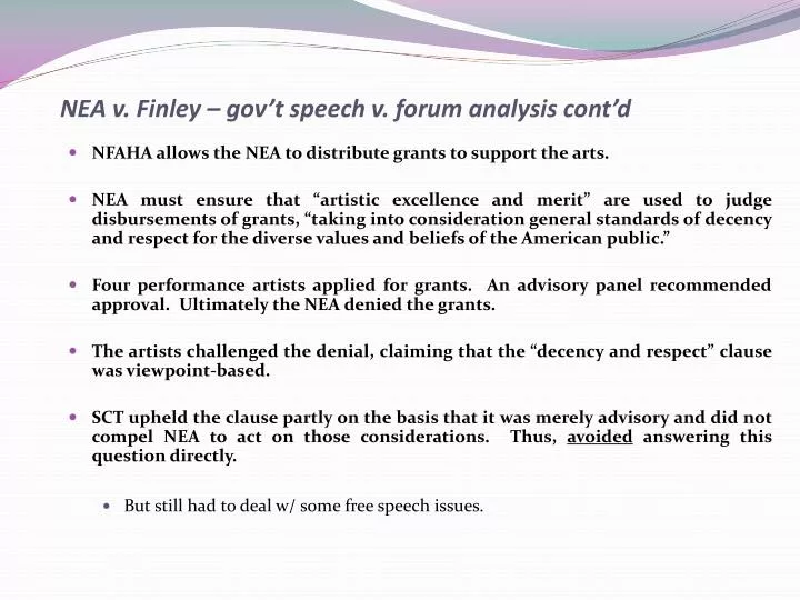 nea v finley gov t speech v forum analysis cont d