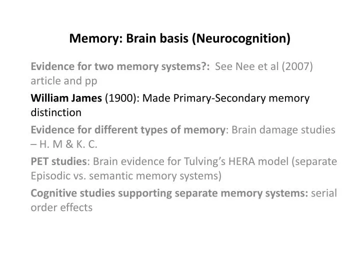 memory brain basis neurocognition