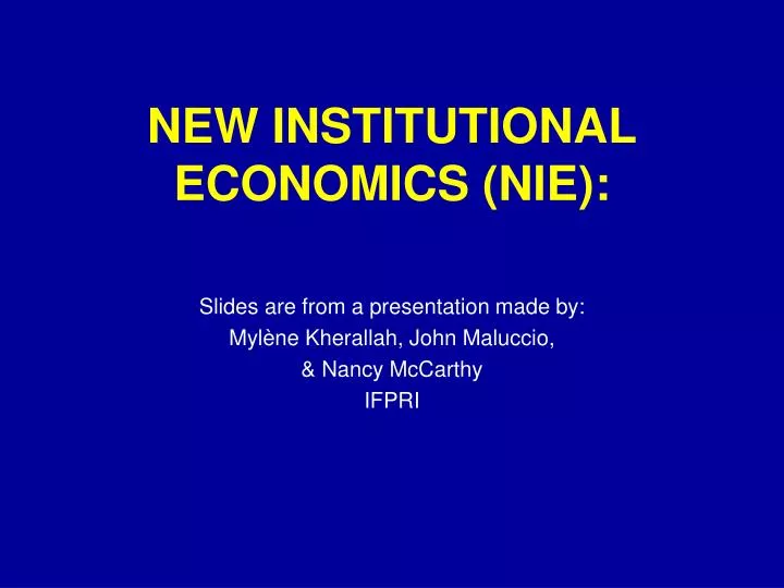 new institutional economics nie