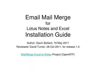 Email Mail Merge for Lotus Notes and Excel Installation Guide