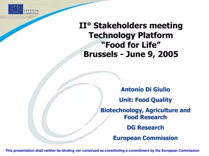ii stakeholders meeting technology platform food for life brussels june 9 2005