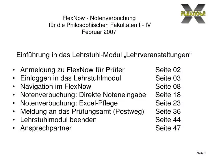 flexnow notenverbuchung f r die philosophischen fakult ten i iv februar 2007