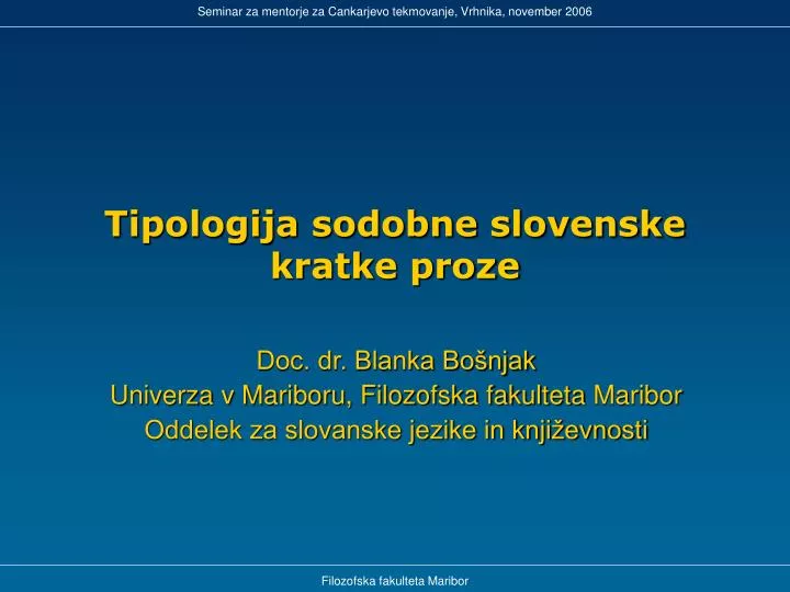 tipologija sodobne slovenske kratke proze