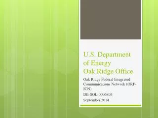 U.S. Department of Energy Oak Ridge Office