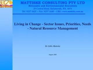 Living in Change - Sector Issues, Priorities, Needs - Natural Resource Management