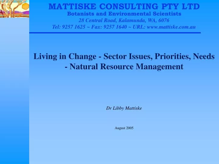 living in change sector issues priorities needs natural resource management