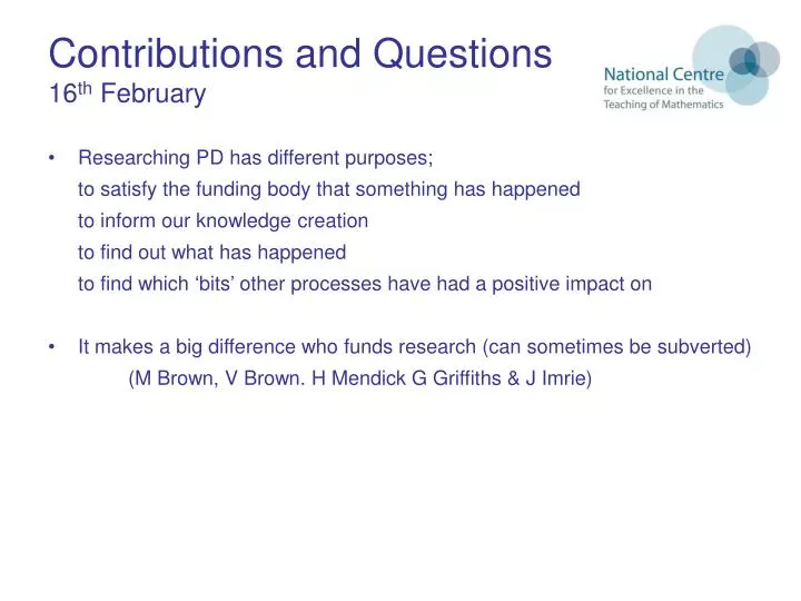 contributions and questions 16 th february