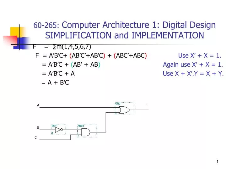 60 265 computer architecture 1 digital design simplification and implementation