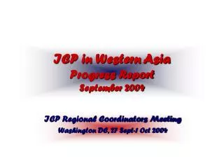 ICP in Western Asia Progress Report September 2004