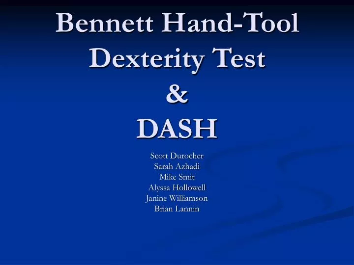 bennett hand tool dexterity test dash