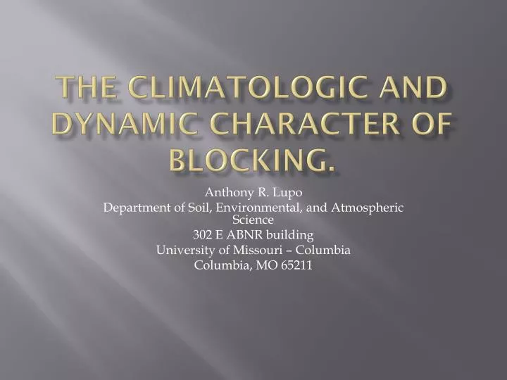 the climatologic and dynamic character of blocking
