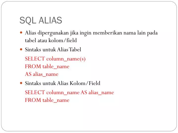 sql alias