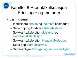 kapittel 8 produktkalkulasjon prinsipper og metoder