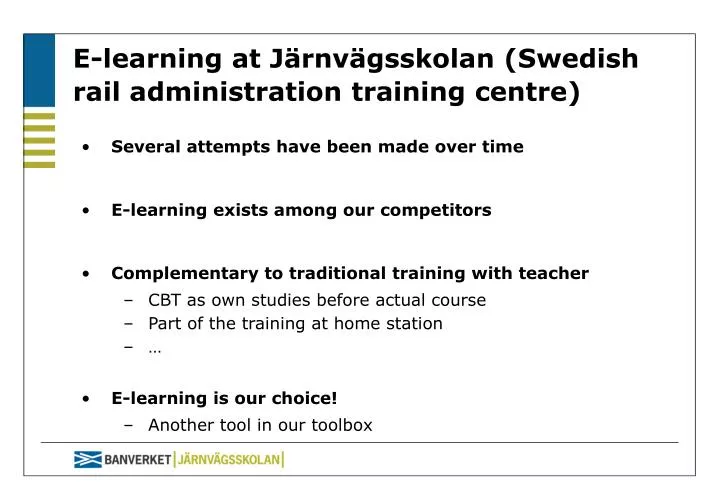 e learning at j rnv gsskolan swedish rail administration training centre