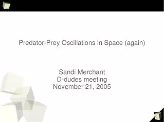 Predator-Prey Oscillations in Space (again) Sandi Merchant D-dudes meeting November 21, 2005