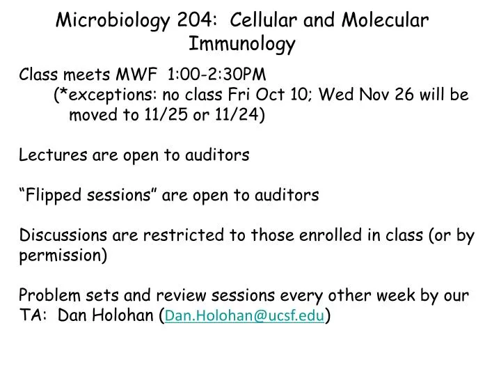 microbiology 204 cellular and molecular immunology