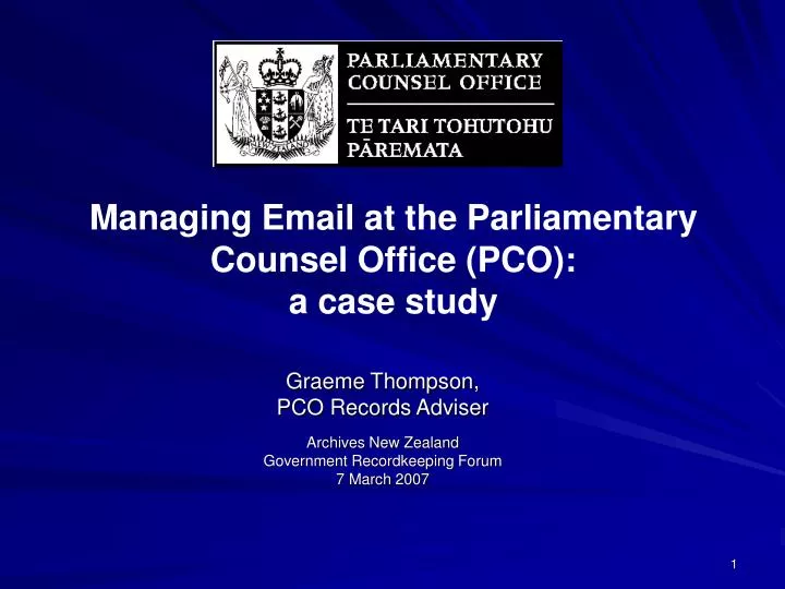 managing email at the parliamentary counsel office pco a case study