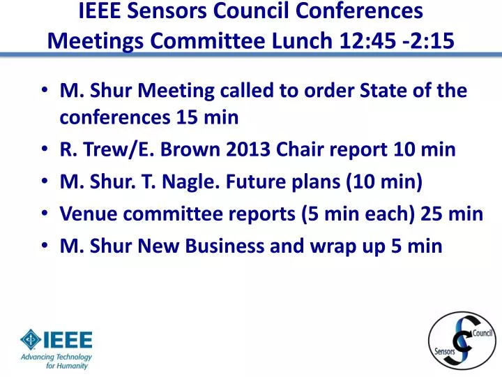 ieee sensors council conferences meetings committee lunch 12 45 2 15