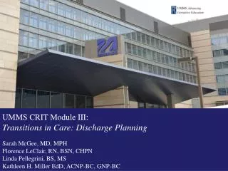 Transitions in Care: Discharge Planning