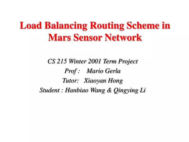 load balancing routing scheme in mars sensor network