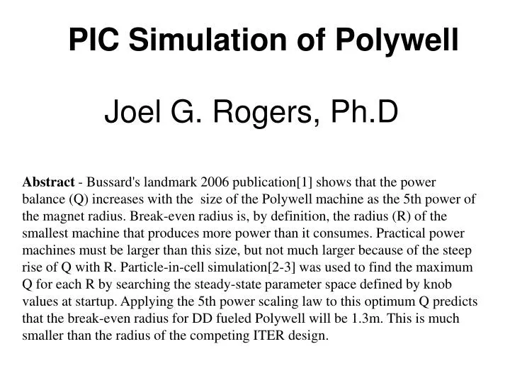 pic simulation of polywell