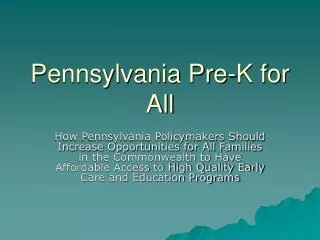 Pennsylvania Pre-K for All