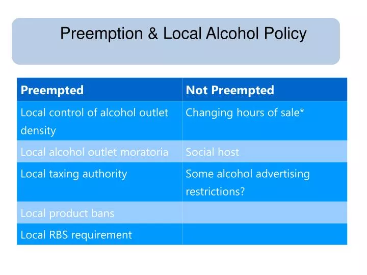preemption local alcohol policy