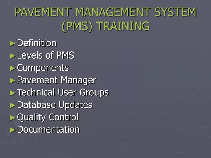 pavement management system pms training