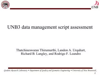 UNB3 data management script assessment