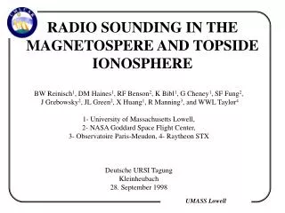 RADIO SOUNDING IN THE MAGNETOSPERE AND TOPSIDE IONOSPHERE