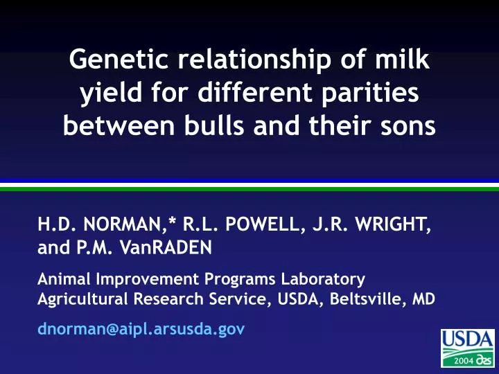 genetic relationship of milk yield for different parities between bulls and their sons