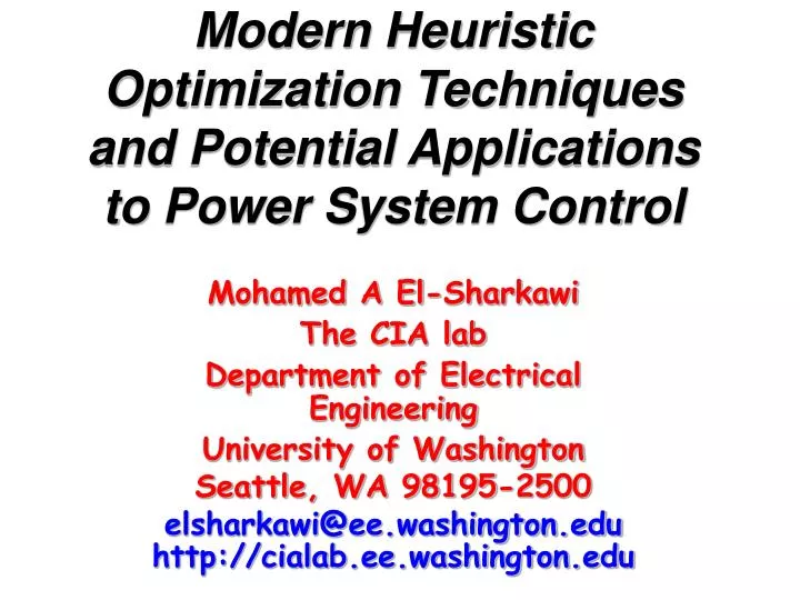 modern heuristic optimization techniques and potential applications to power system control