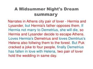 A Midsummer Night's Dream summary