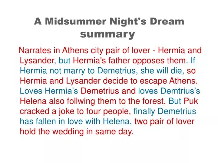 a midsummer night s dream summary