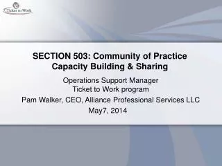 SECTION 503: Community of Practice Capacity Building &amp; Sharing