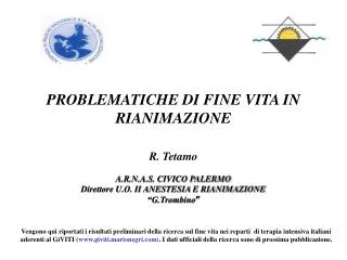 problematiche di fine vita in rianimazione