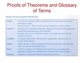 Proofs of Theorems and Glossary of Terms