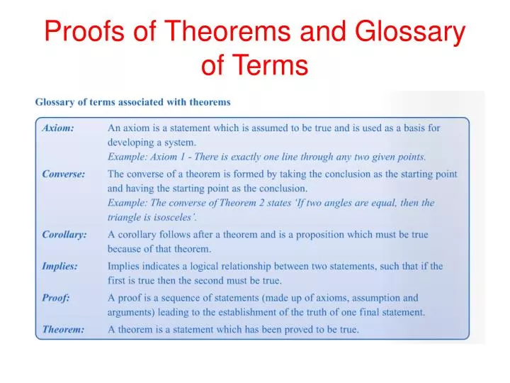 proofs of theorems and glossary of terms