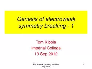 Genesis of electroweak symmetry breaking - 1